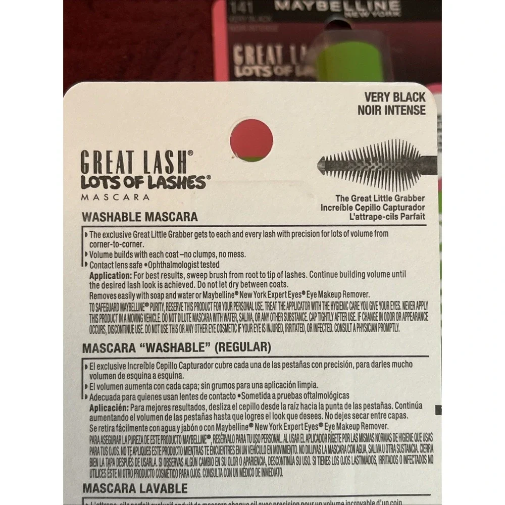 Maybelline Great Lash Lots of Lashes Washable Mascara, 141 Very Black - 3 Pack